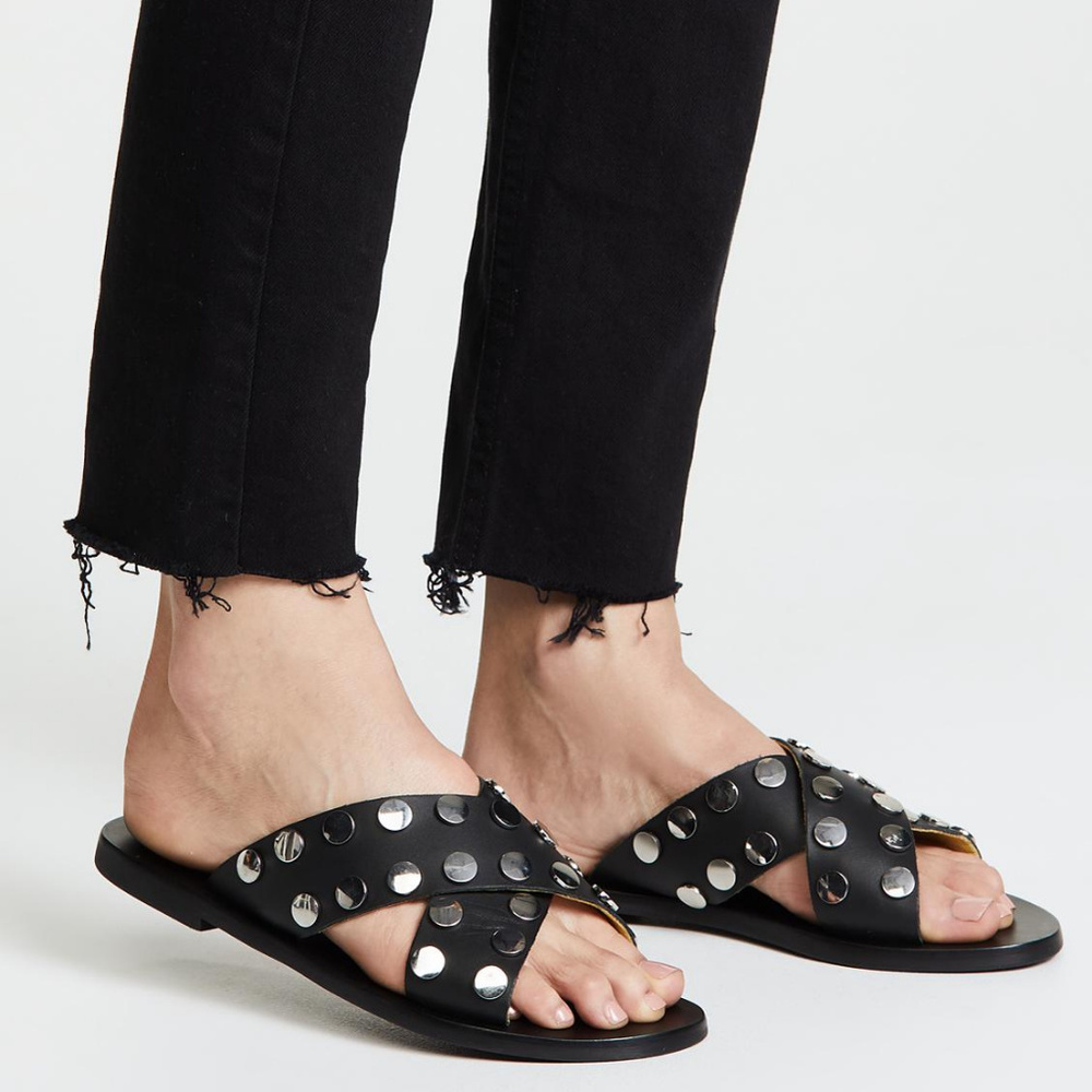 SOL SANA Leather Studded Slide Sandals